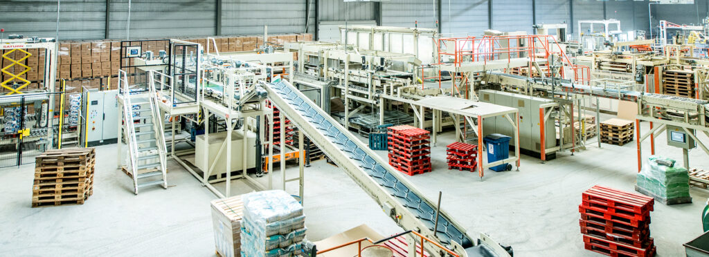 Production industry with ladders and cartons