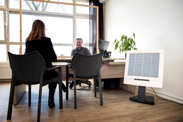 Office setting with Euromate Vision Air Commercial grade air purifier